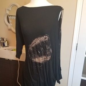 Black Asymmetrical Off-the-shoulder Mini dress